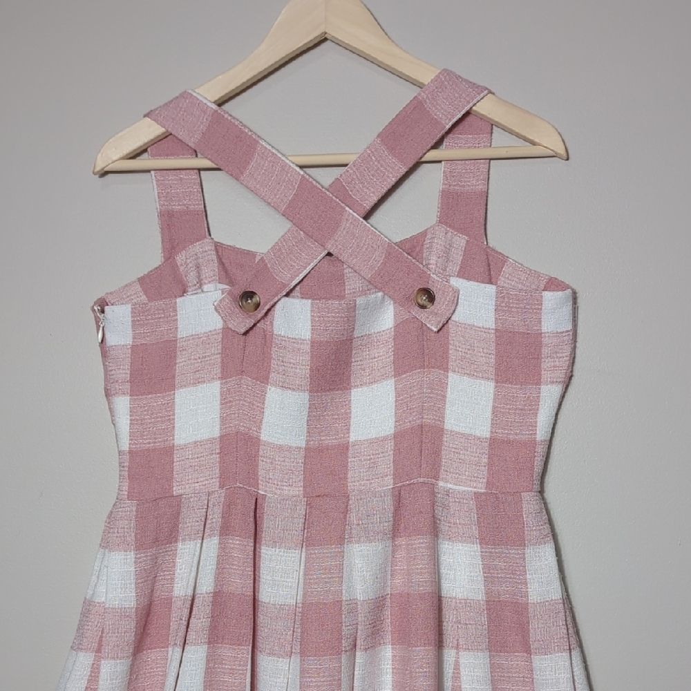Gal Meets Glam Pink White Polly Cross Back Pleated Sundress 12 Retro Pin Up Vtg - Picture 11 of 16